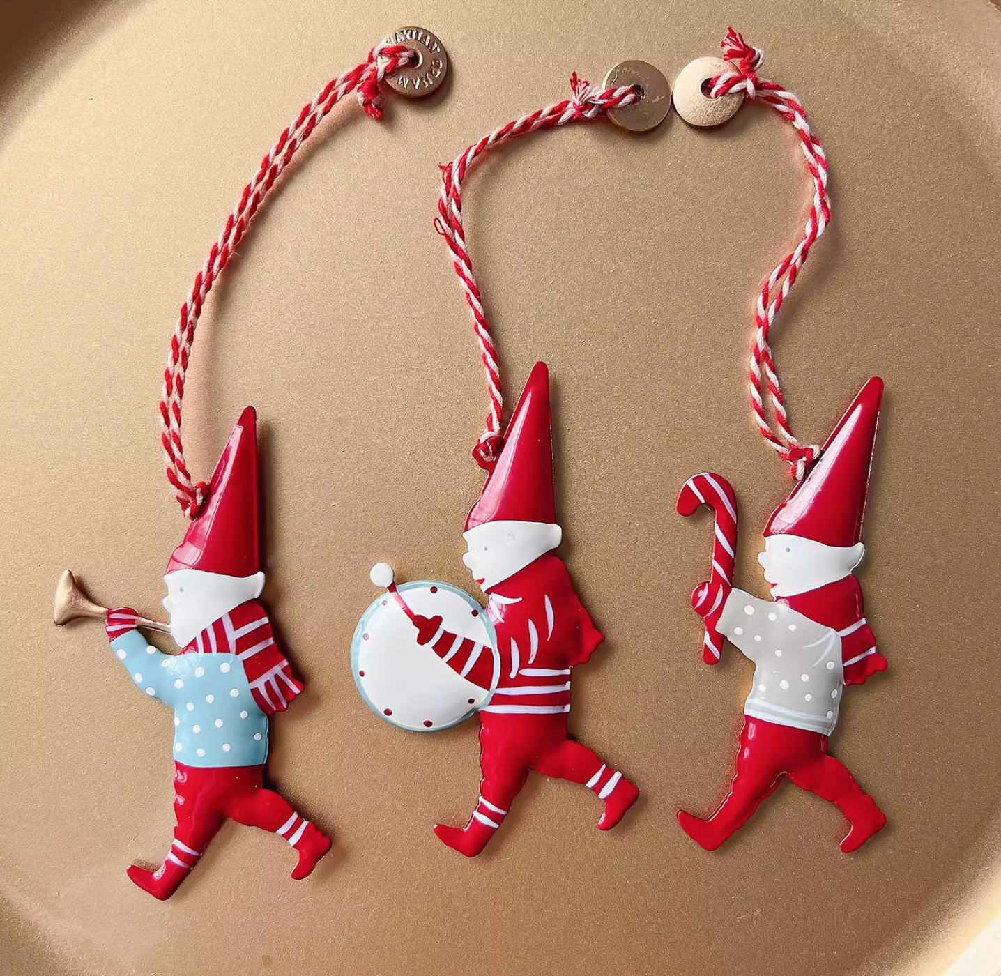 Vintage style hand-painted metallic Christmas Decoration, Red small set 8pcs, 7cm
