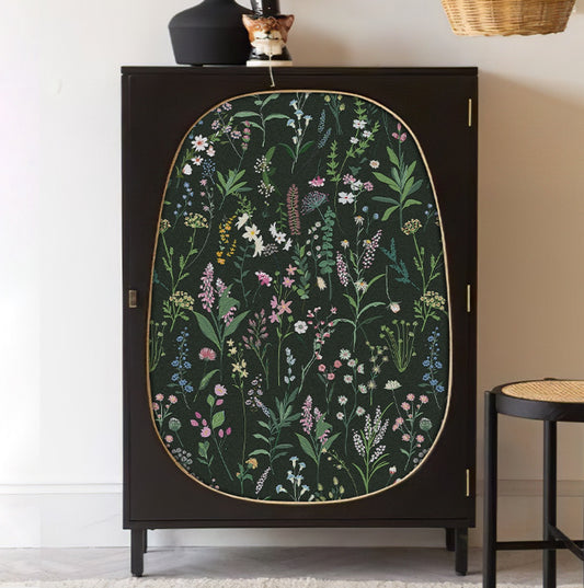 Flowers pattern Peel / stick, wall & furnitures sticker, black green flowers, 300 cm