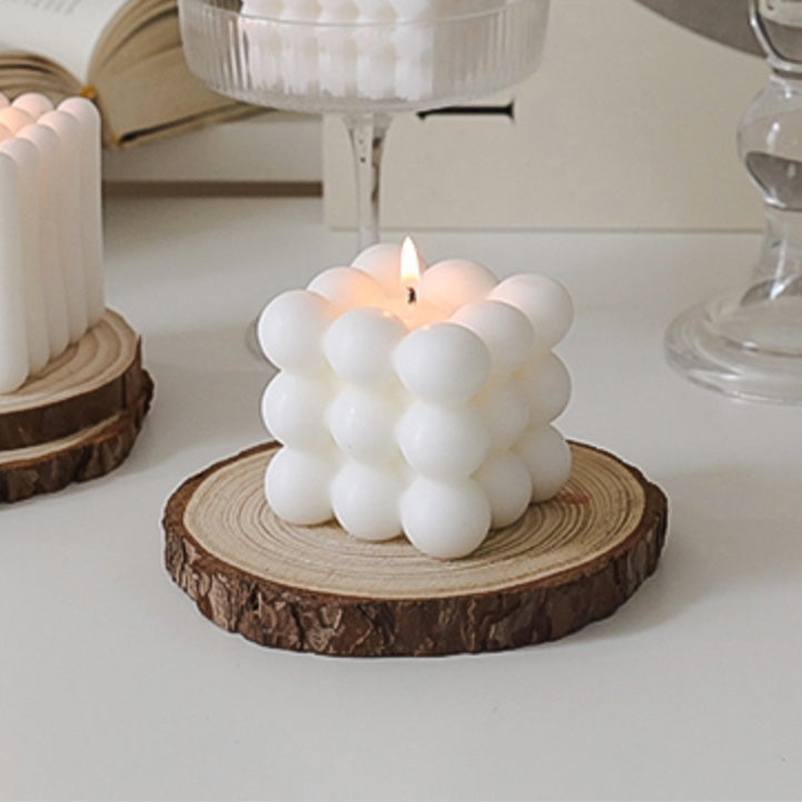 Soy and beeswax white Candle, squared with bubble shapes, 6cm