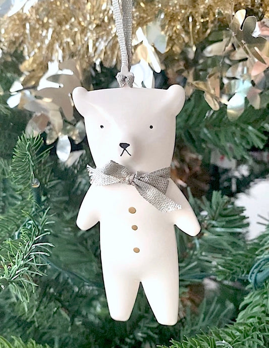 Vintage style hand-painted metallic Christmas Decoration, White Bear 12cm, 1pc