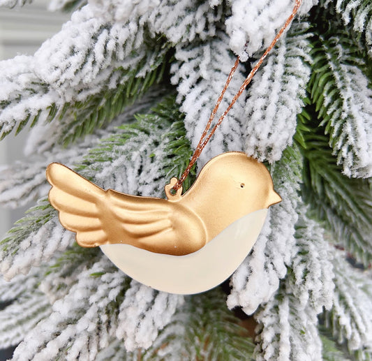 Vintage style hand-painted metallic Christmas Decoration, White and Gold large set 11pcs, 7cm