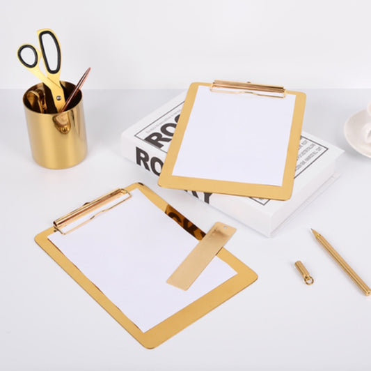 Metallic golden clipboard for A4 papers, gold colour with shiny finish