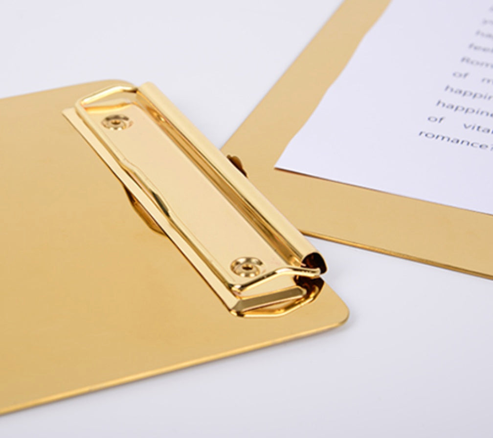Metallic golden clipboard for A4 papers, gold colour with shiny finish