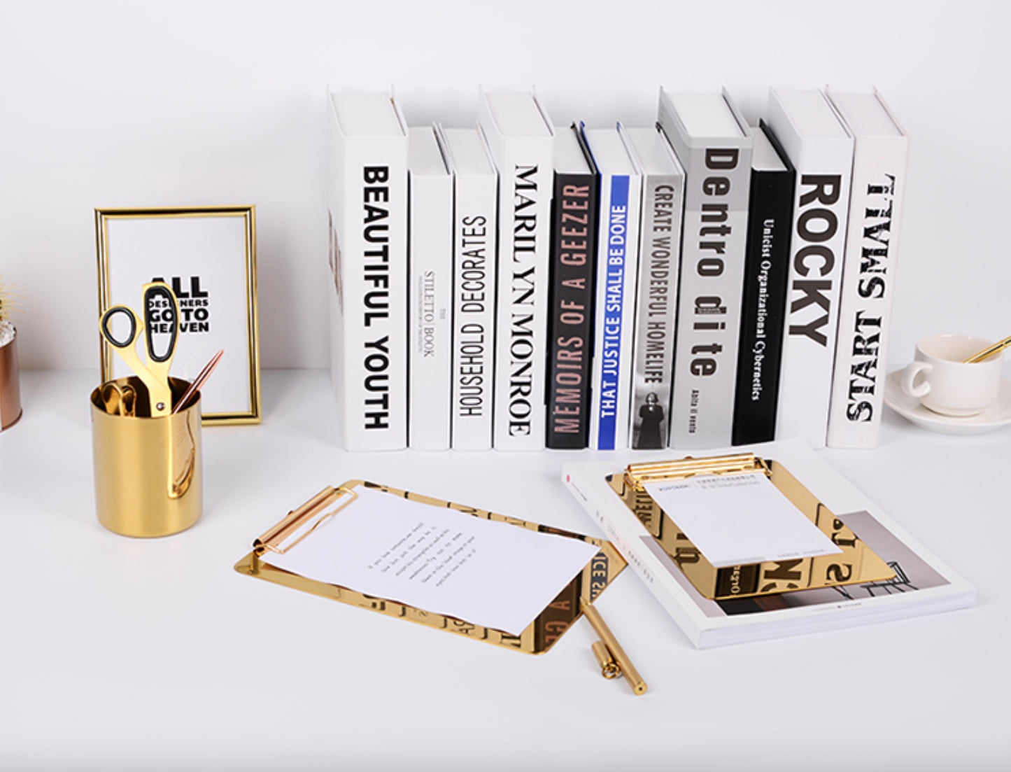 Metallic golden clipboard for A4 papers, gold colour with shiny finish