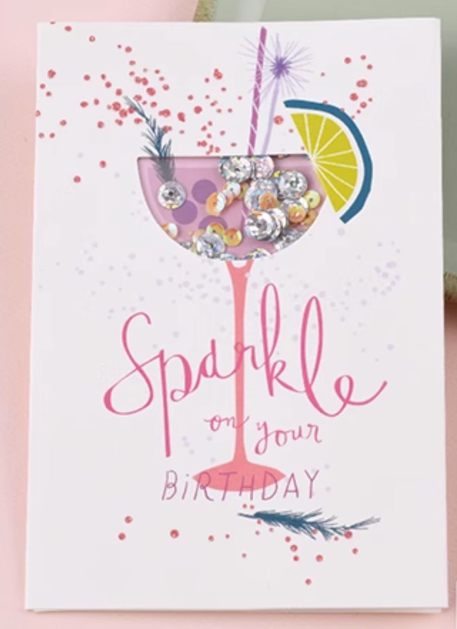Sparkly cocktail Birthday Card with sequins, Medium, set of 5pcs