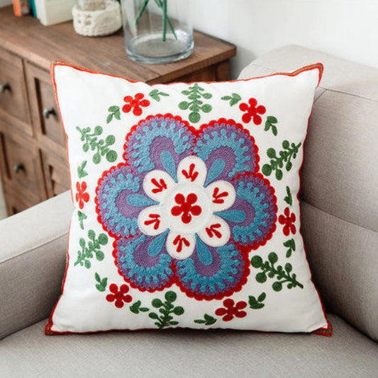 Southern folk red and purple flower, Multicoloured embroidered Cushion cover, 45cm