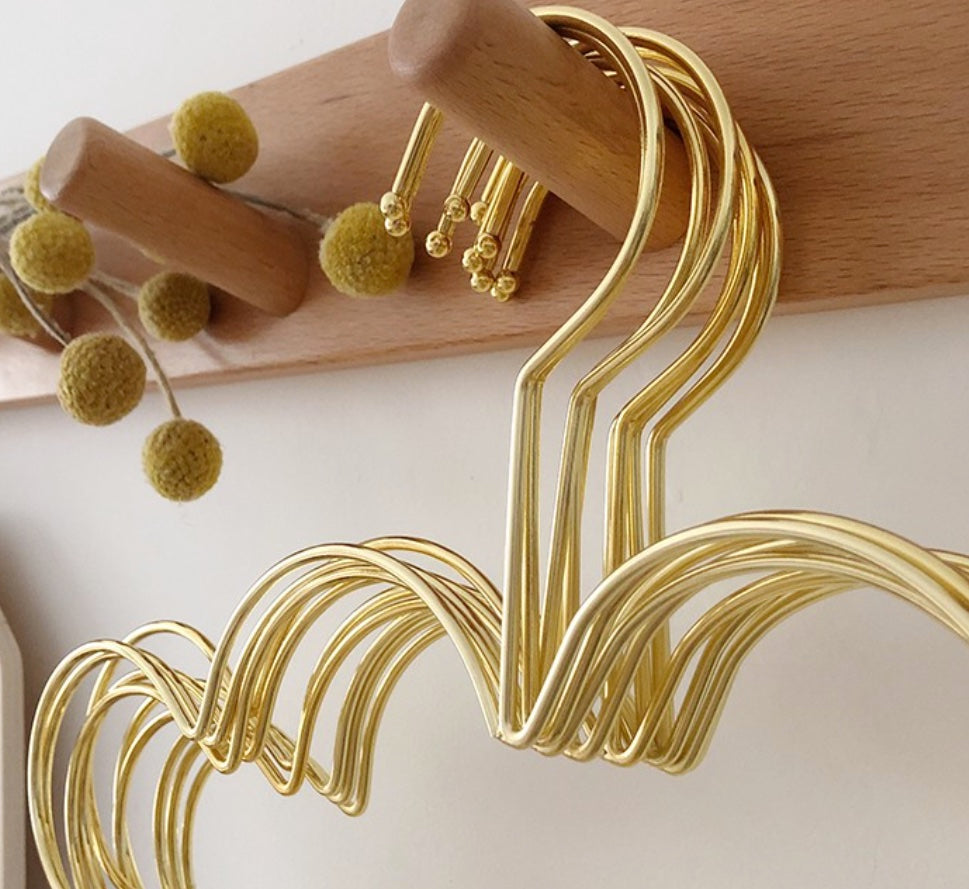 Kids clothes Hangers, set of 5 pcs, Cloud shape, light gold colour, shiny finish