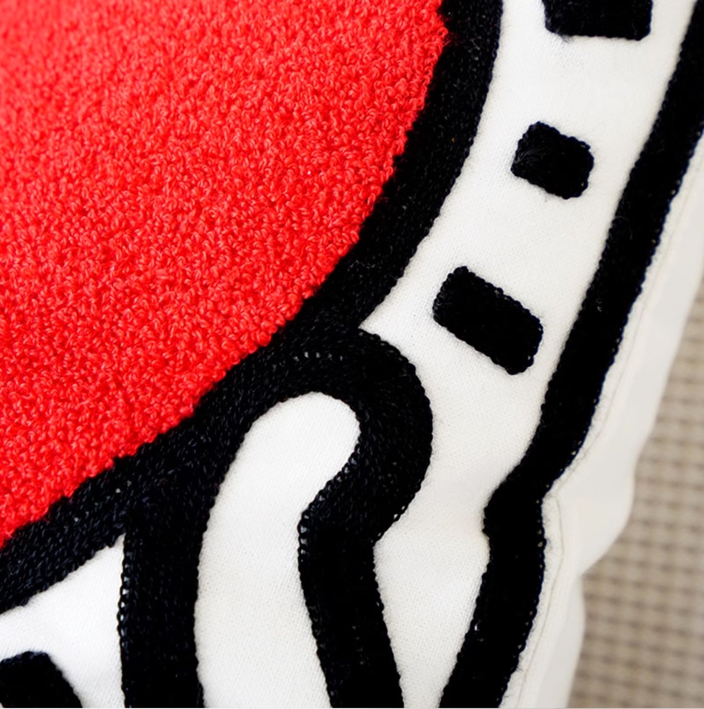 Pop Heart embroidered Cushion cover, Red and white, 45cm