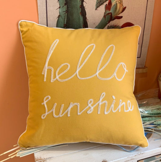 Hello Sunshine embroidered Cushion cover, Yellow, 45cm