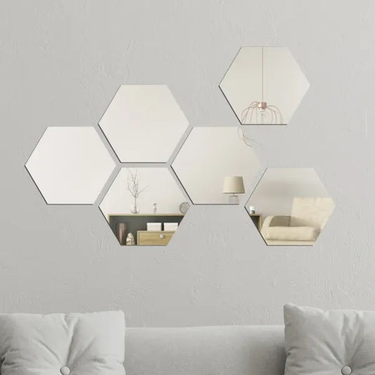 Hexagonal break-resistant lightweight adhesive mirrors, set of 5 pcs