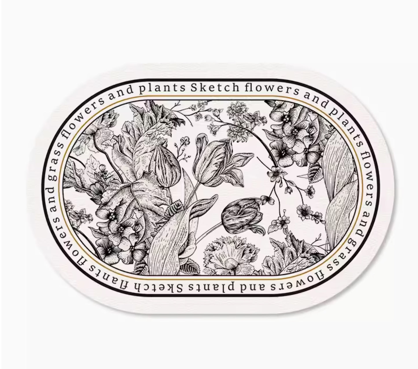 Oval placemat Art Nouveau, Black and white flowers, 2 pcs set