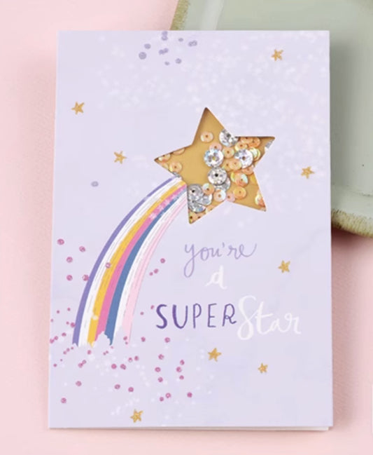 Sparkly Star Birthday Card, purple with sequins, Medium, set of 5pcs