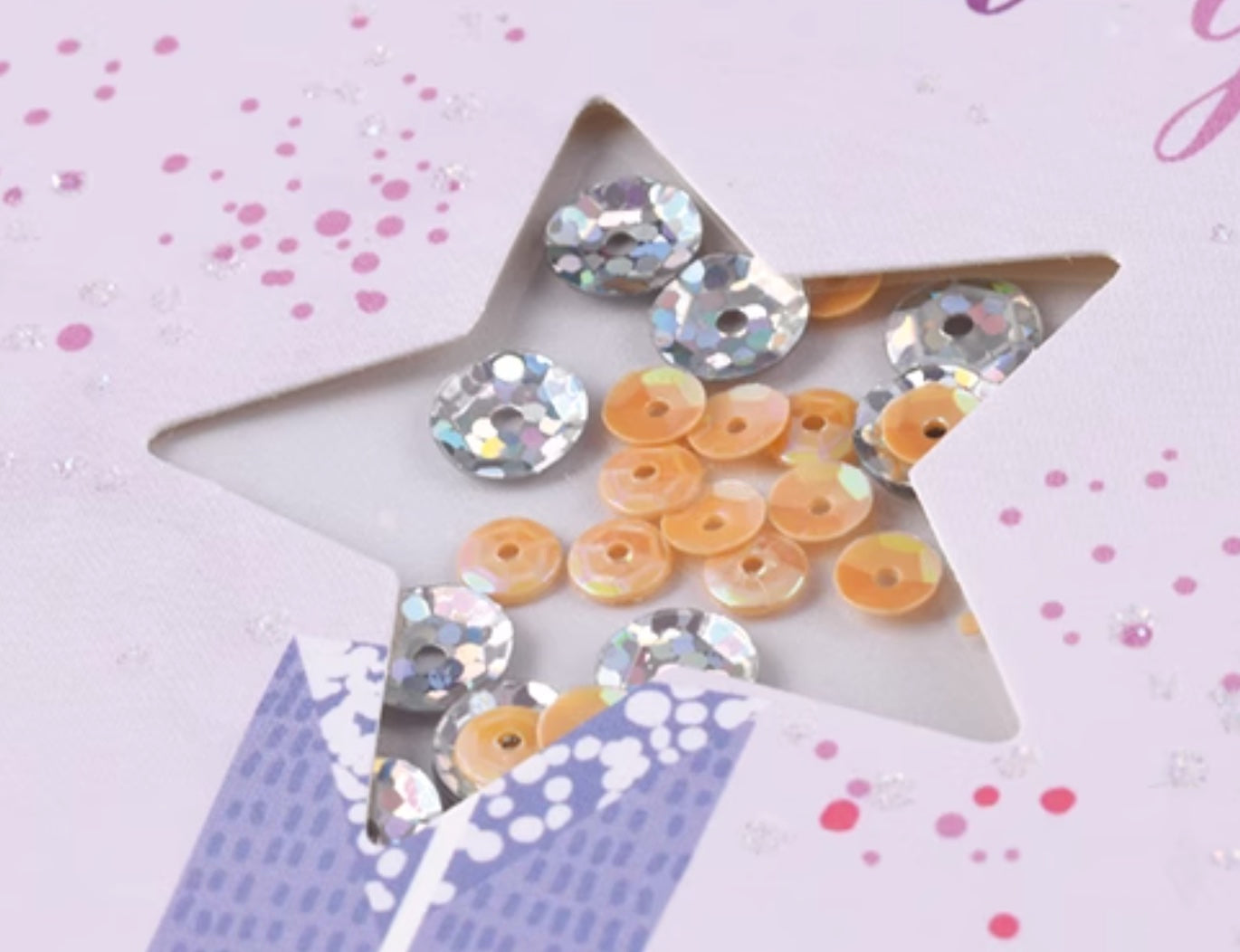 Sparkly Star Birthday Card, purple with sequins, Medium, set of 5pcs