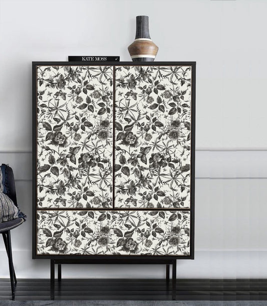 Flowers and butterfly Peel and stick, wall & furnitures sticker, black and white, 150 cm