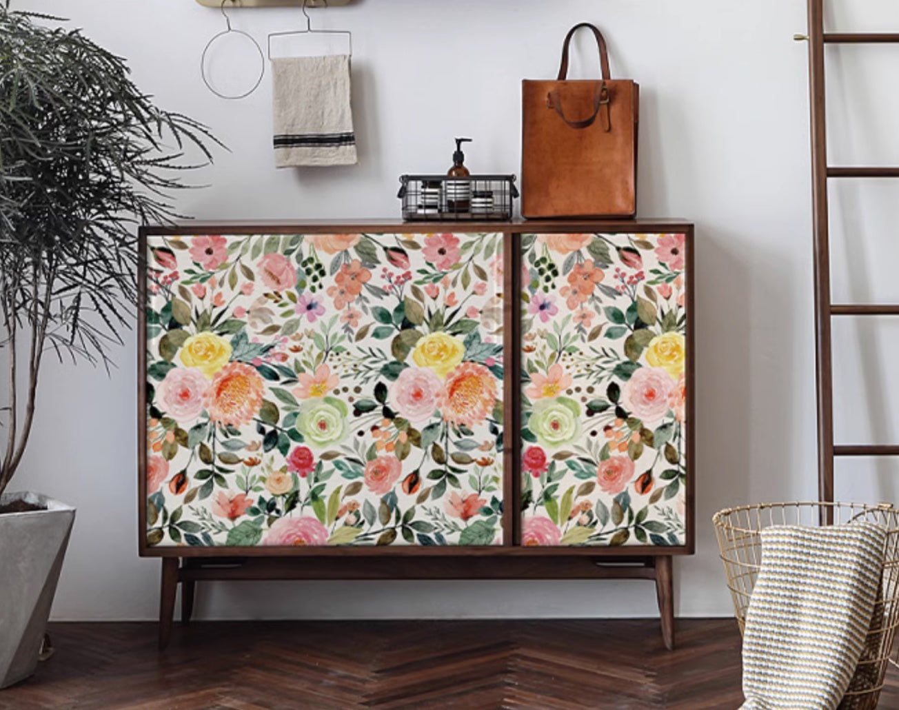 Flowers pattern Peel and stick, wall & furnitures sticker, peach pink, 300 cm