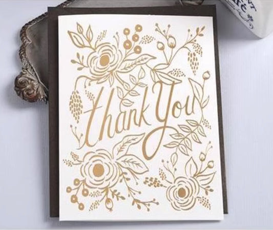 Golden embossed 'Thank You' Card, white and gold, Medium, set of 5pcs