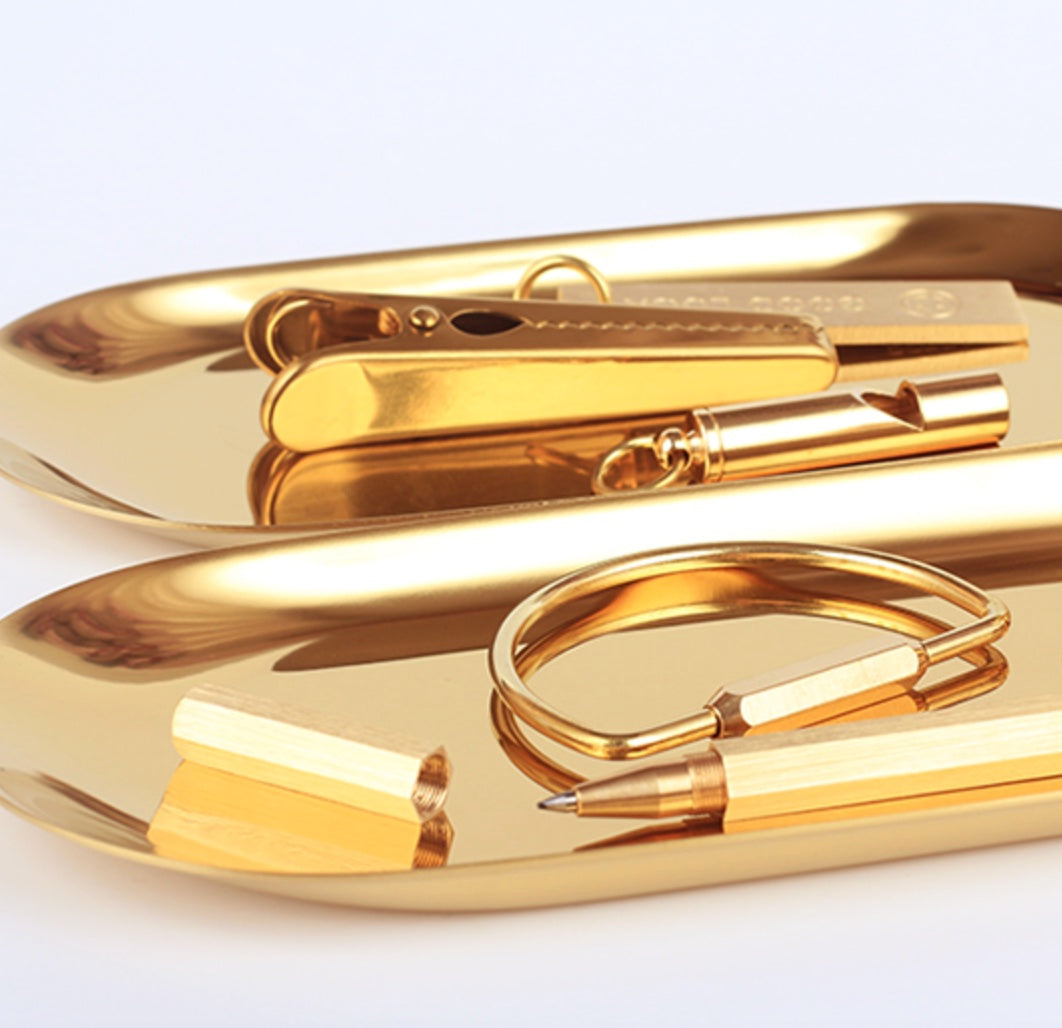 Metallic golden tray for pens clips keys, gold colour with shiny finish