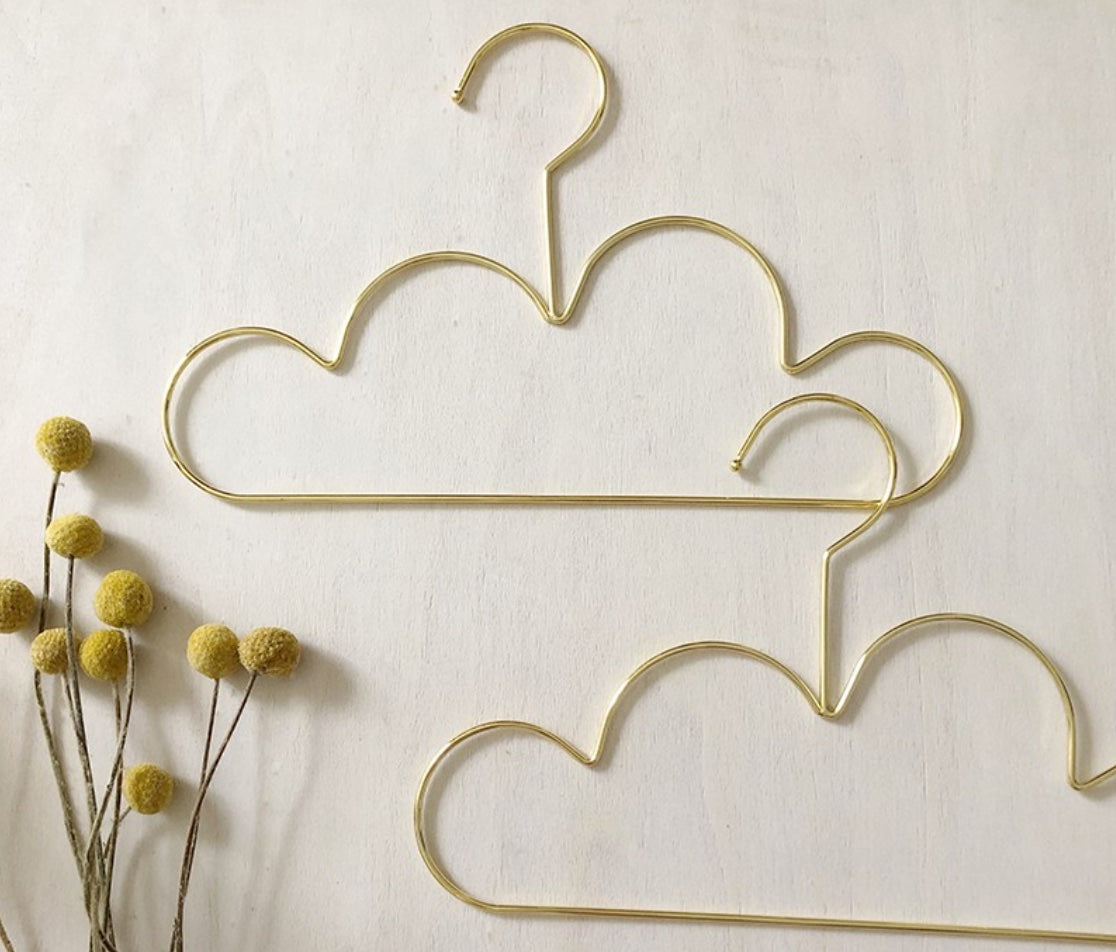 Kids clothes Hangers, set of 5 pcs, Cloud shape, light gold colour, shiny finish