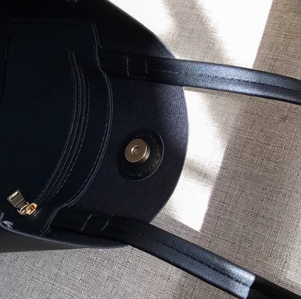Vegan minimalistic A4 Tote bag, black leather style