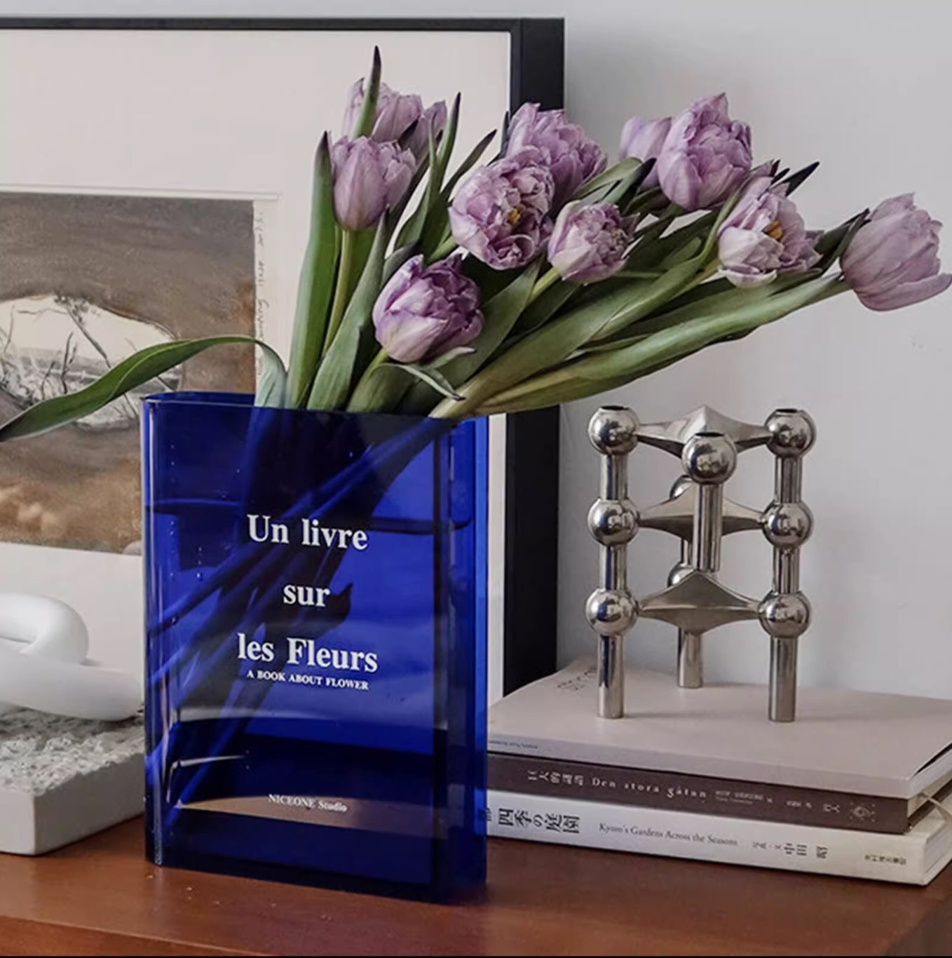 Klein blue acrylic flower vase, book shape
