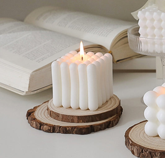 Soy and beeswax white Candle, squared with sticks shapes, 6cm