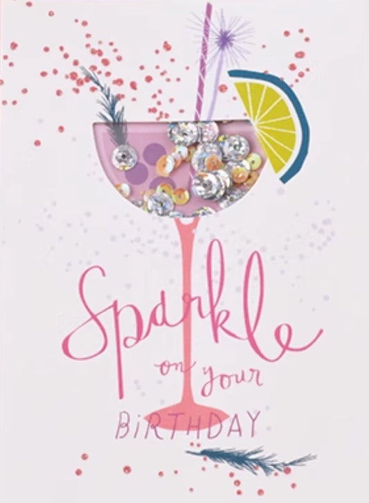 Sparkly cocktail Birthday Card with sequins, Medium, set of 5pcs