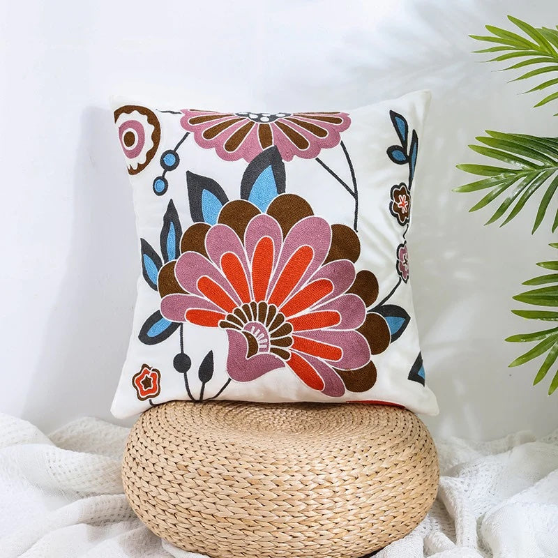 Pink flowers multicoloured embroidered Cushion cover, 45cm