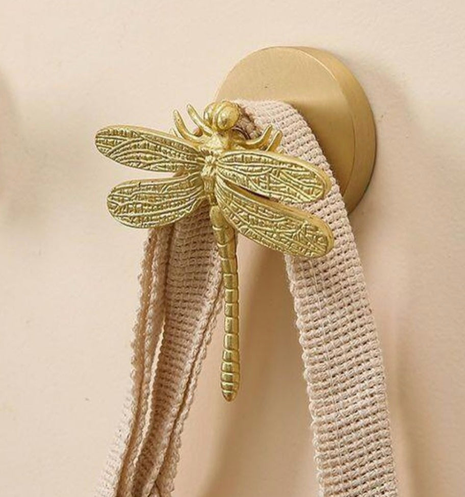 Hanger, dragonfly design, light gold colour metal, mat finish