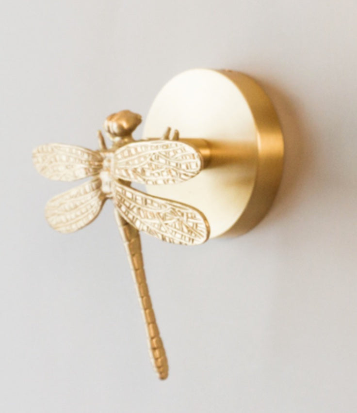 Hanger, dragonfly design, light gold colour metal, mat finish