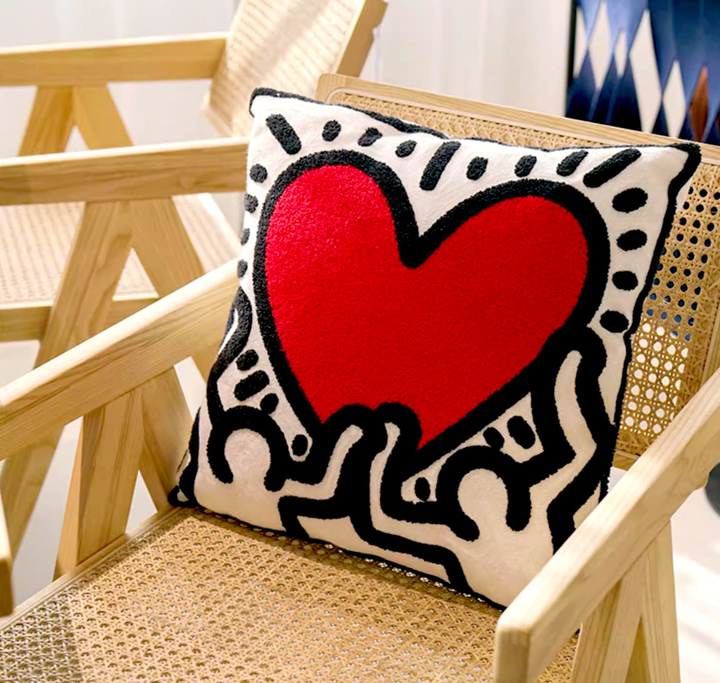 Pop Heart embroidered Cushion cover, Red and white, 45cm