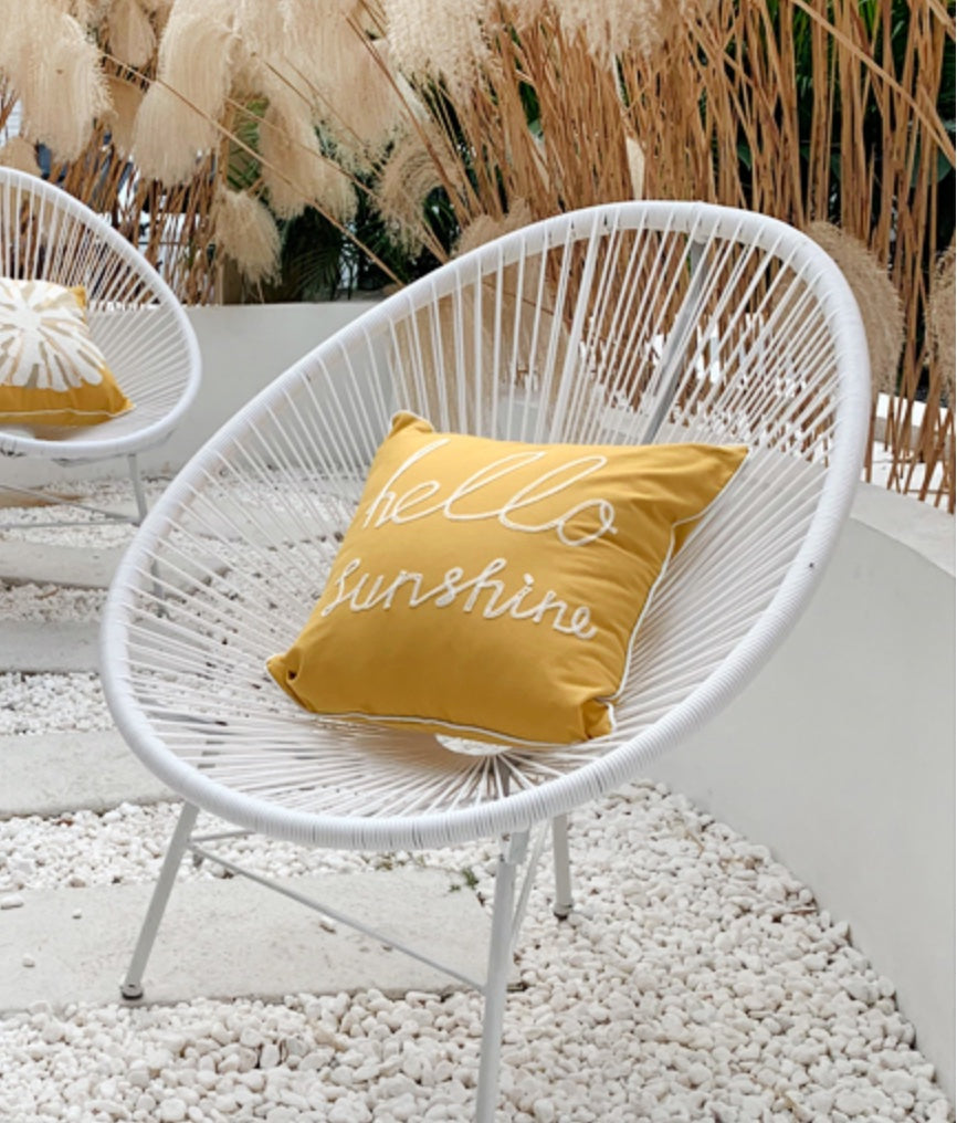 Hello Sunshine embroidered Cushion cover, Yellow, 45cm