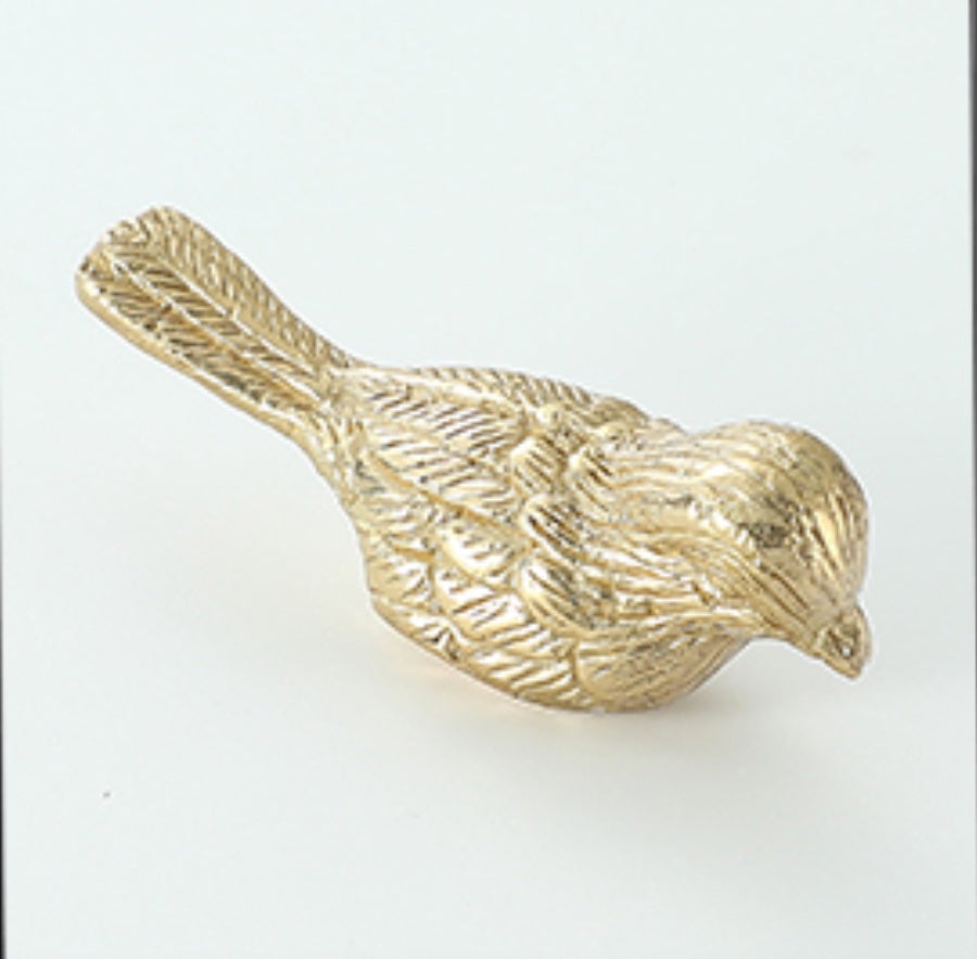 Cabinet knob, bird shape, light gold colour metal, mat finish, 1 piece