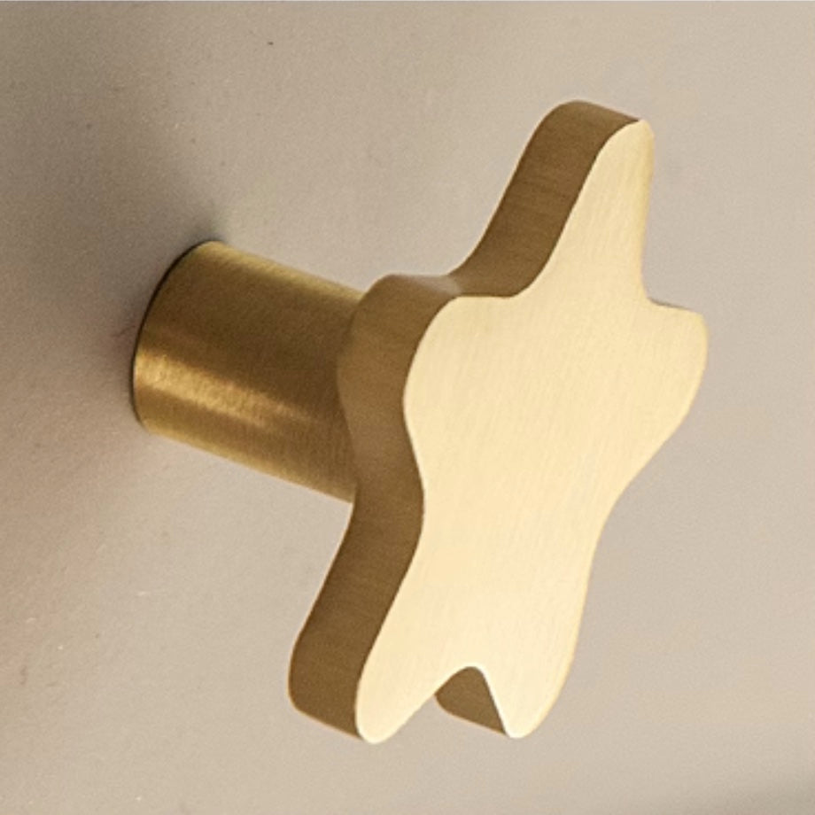 Cabinet knob, star shape, light gold colour metal, mat finish, 1 piece