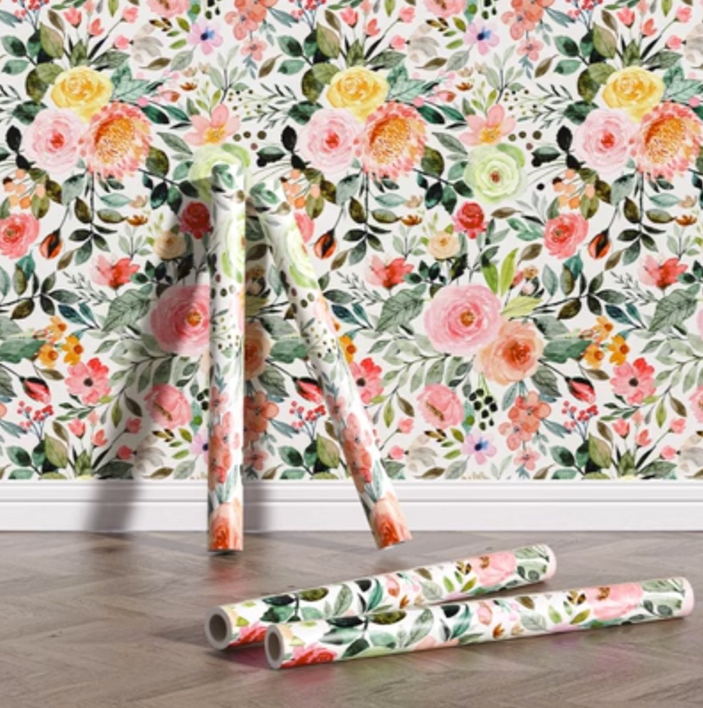 Flowers pattern Peel and stick, wall & furnitures sticker, peach pink, 300 cm