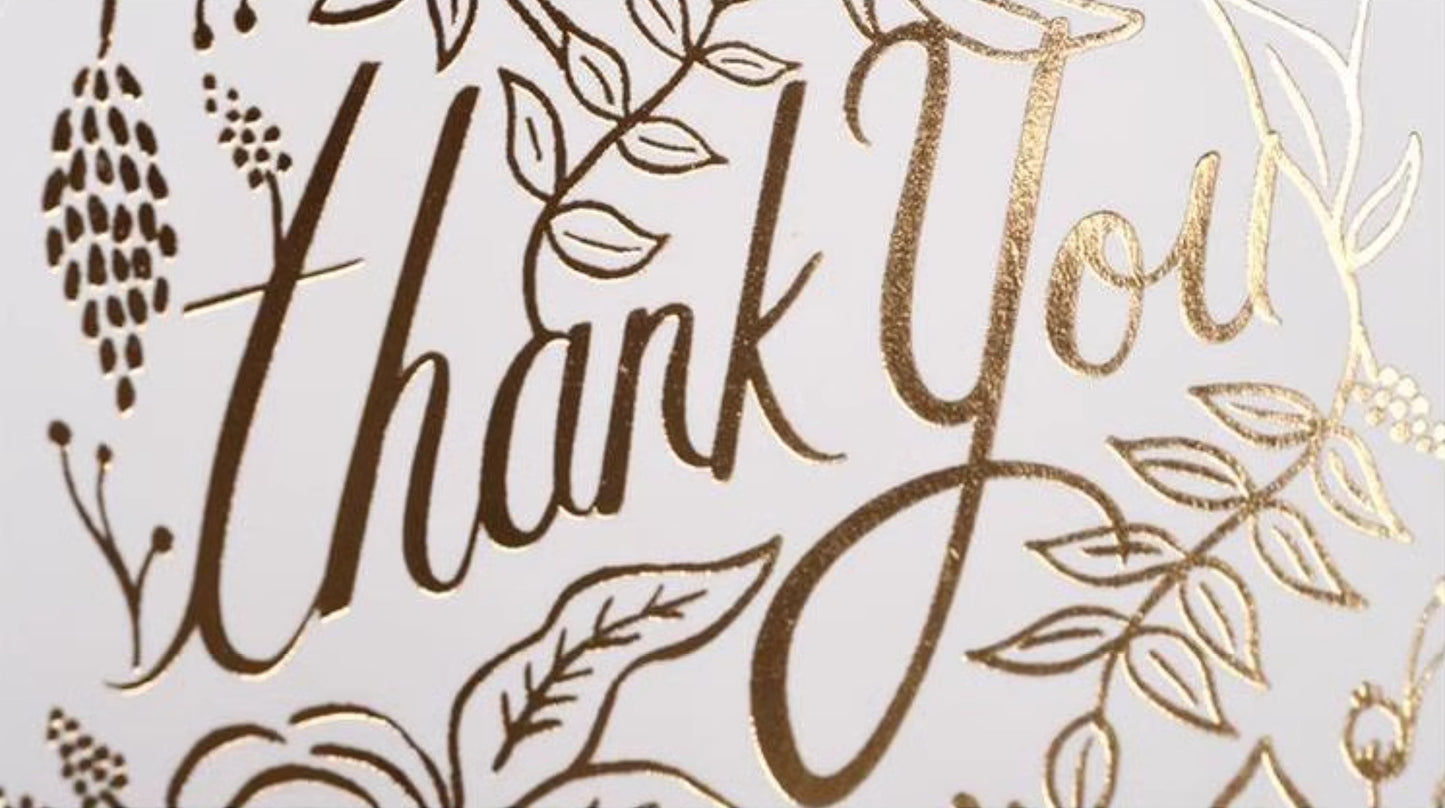Golden embossed 'Thank You' Card, white and gold, Medium, set of 5pcs