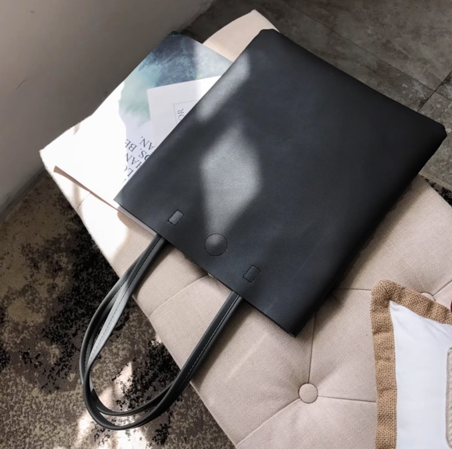 Vegan minimalistic A4 Tote bag, black leather style
