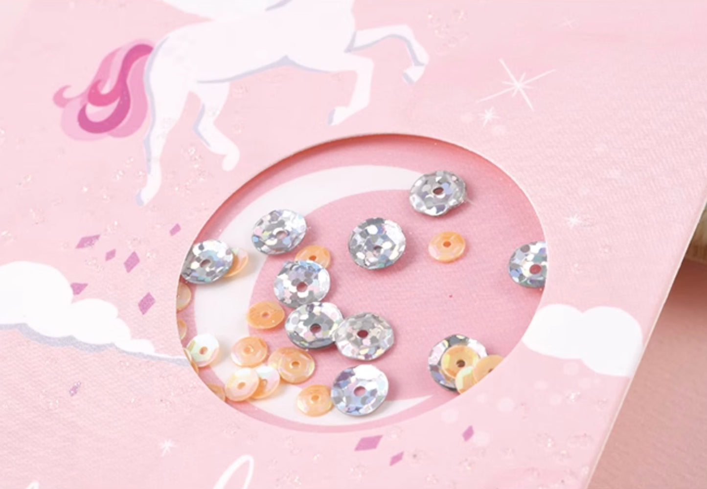 Unicorn sparkly Birthday Card, pink with sequins, Medium, set of 5pcs